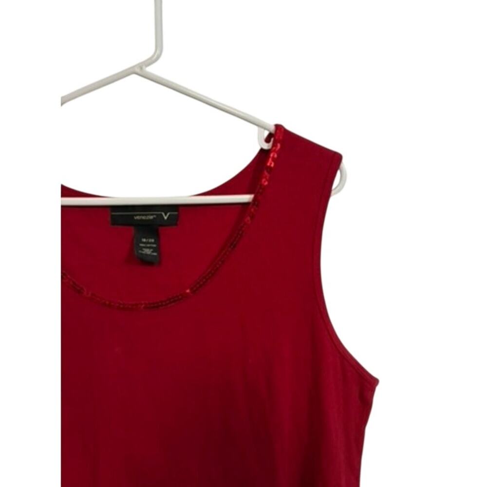 Venezia Red Ribbed Cotton Sequin Trim Tank Top Sleeveless Plus Size 18 20